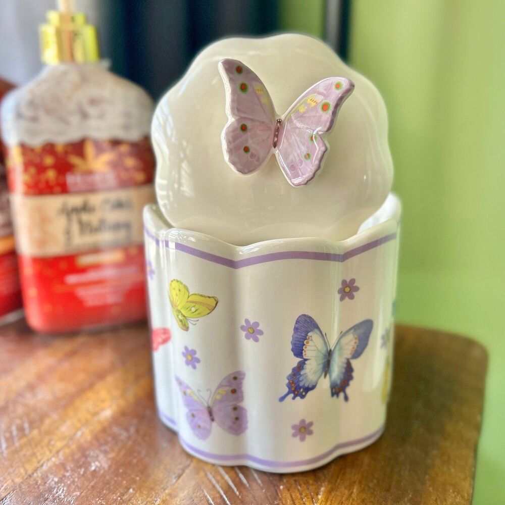 VTG Ceramic Colorful Butterfly Kitchen Canister Food Storage by Teleflora